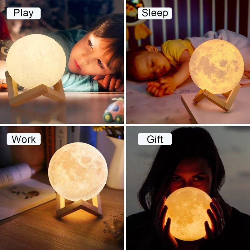 Lampe Lune LED – Veilleuse Étoilée avec Support