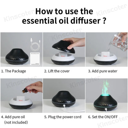 Diffuseur d’Huiles Essentielles & Humidificateur Ultrasonique – Effet Flamme