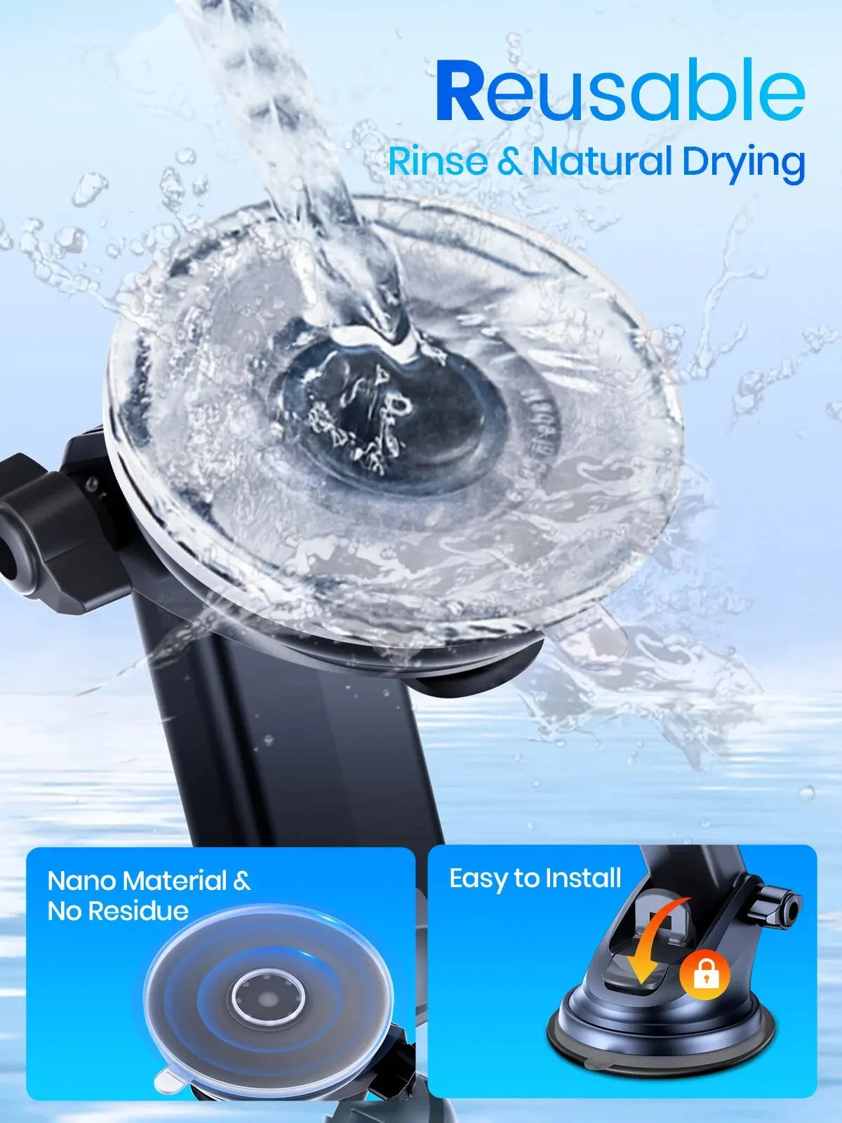 TOPK Magnetic Car Phone Holder,Universal Dashboard Windshield Industrial-Strength Suction Cup Car Phone Mount for All Phones