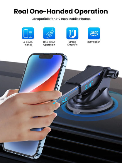 TOPK Magnetic Car Phone Holder,Universal Dashboard Windshield Industrial-Strength Suction Cup Car Phone Mount for All Phones