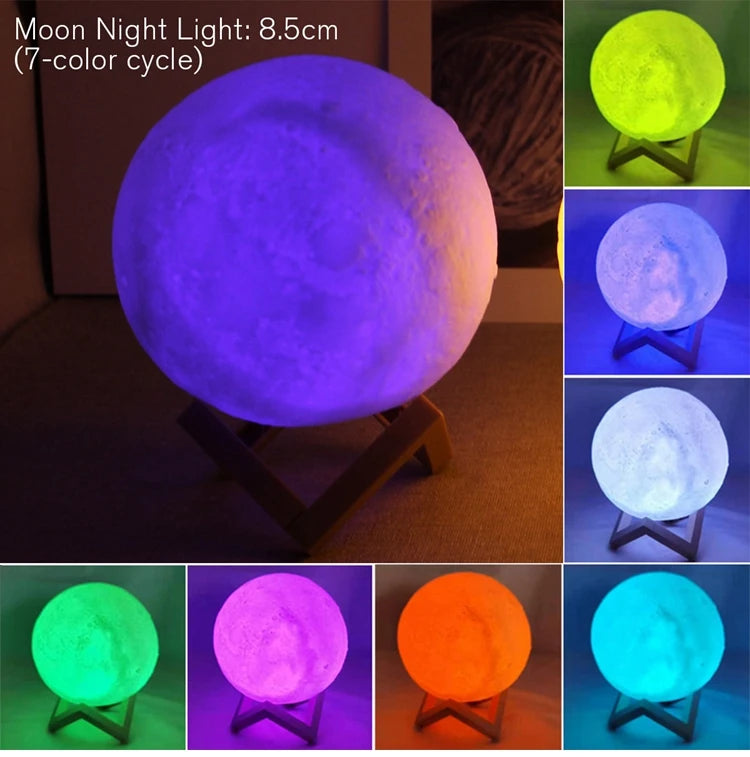 Lampe Lune LED – Veilleuse Étoilée avec Support
