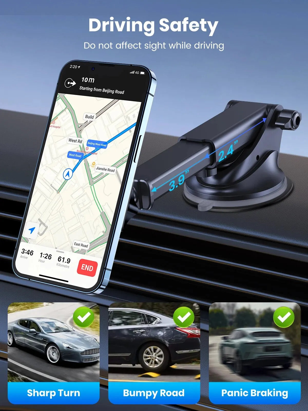 TOPK Magnetic Car Phone Holder,Universal Dashboard Windshield Industrial-Strength Suction Cup Car Phone Mount for All Phones
