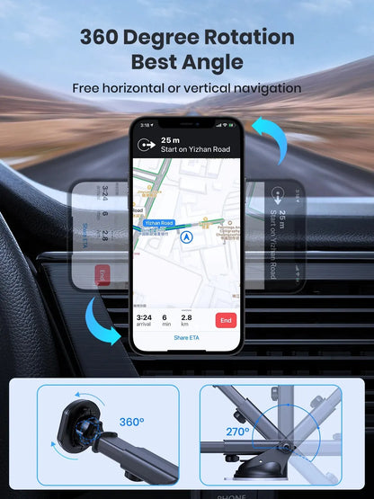 TOPK Magnetic Car Phone Holder,Universal Dashboard Windshield Industrial-Strength Suction Cup Car Phone Mount for All Phones